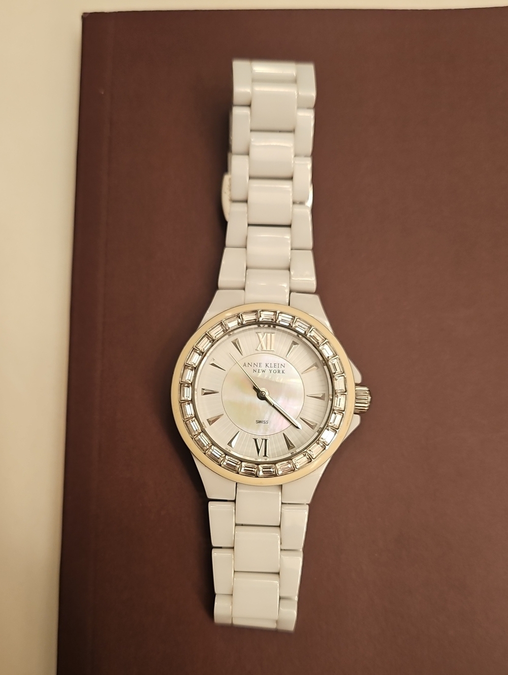 Anne Klein White Ceramic Watch with Bezel